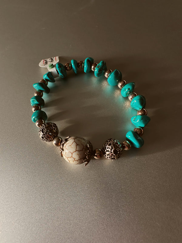 Blue and white turquoise bracelet with silver 925