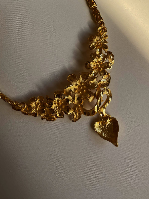 Flower and plant 24k gold necklace