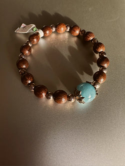 Agarwood and aquamarine bracelet with silver 925