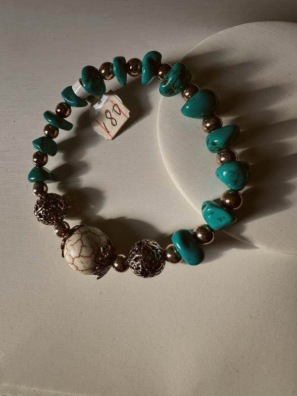 Blue and white turquoise bracelet with silver 925