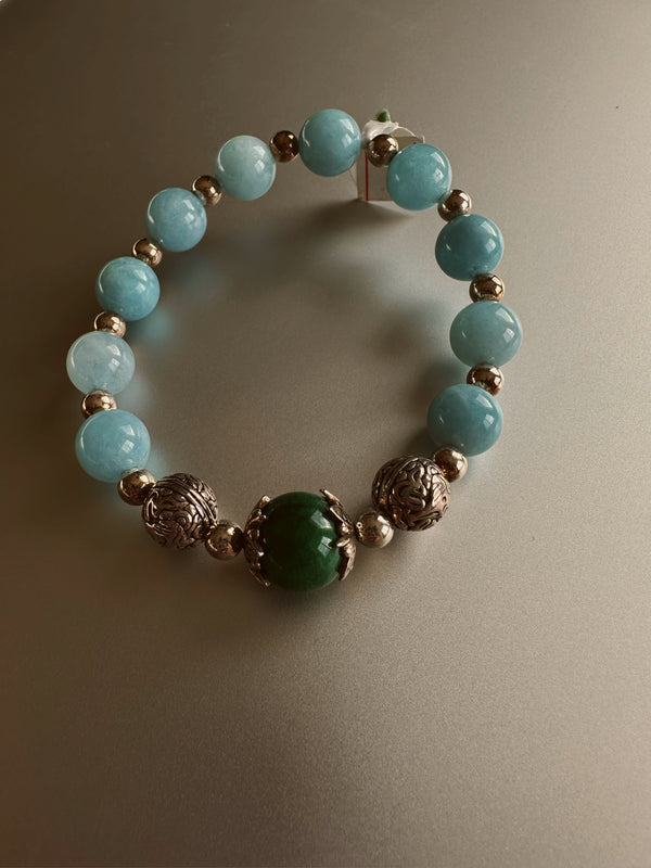 Aquarine and jade bracelet with silver 925