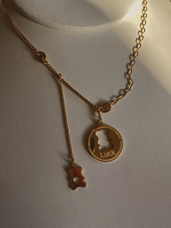 24k gold necklace with teddy bear charm