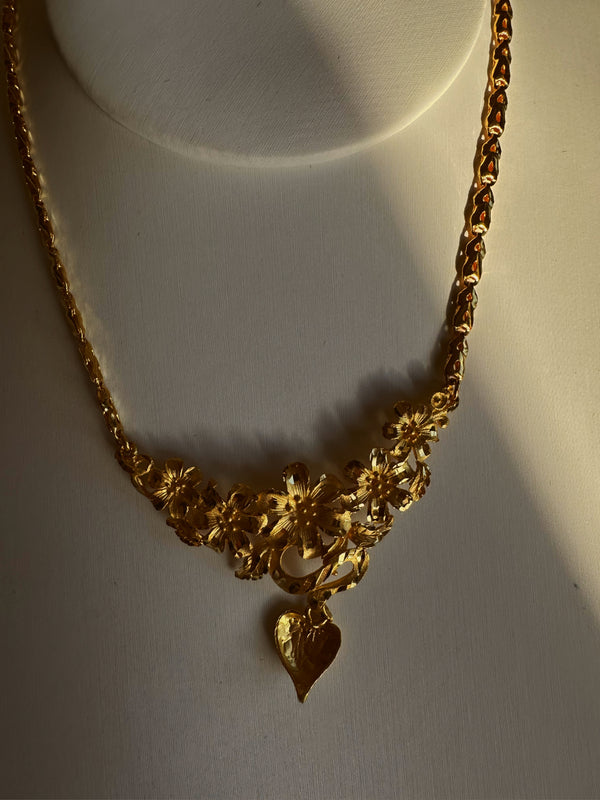 Flower and plant 24k gold necklace