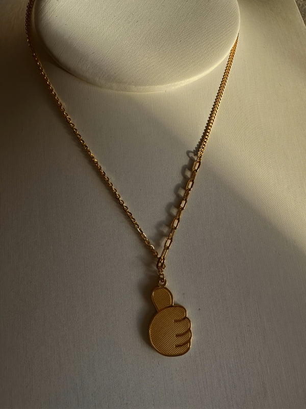 24k gold necklace with thumb up