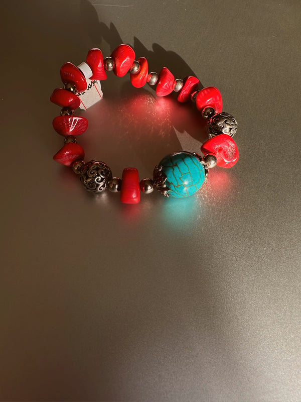 Red and blue turquoise bracelet