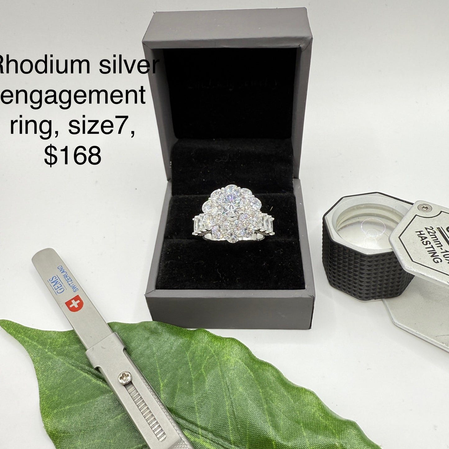 Rhodium silver engagement ring