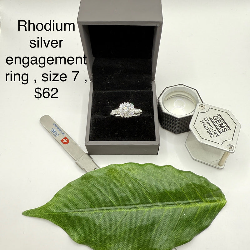 Rhodium silver engagement rings