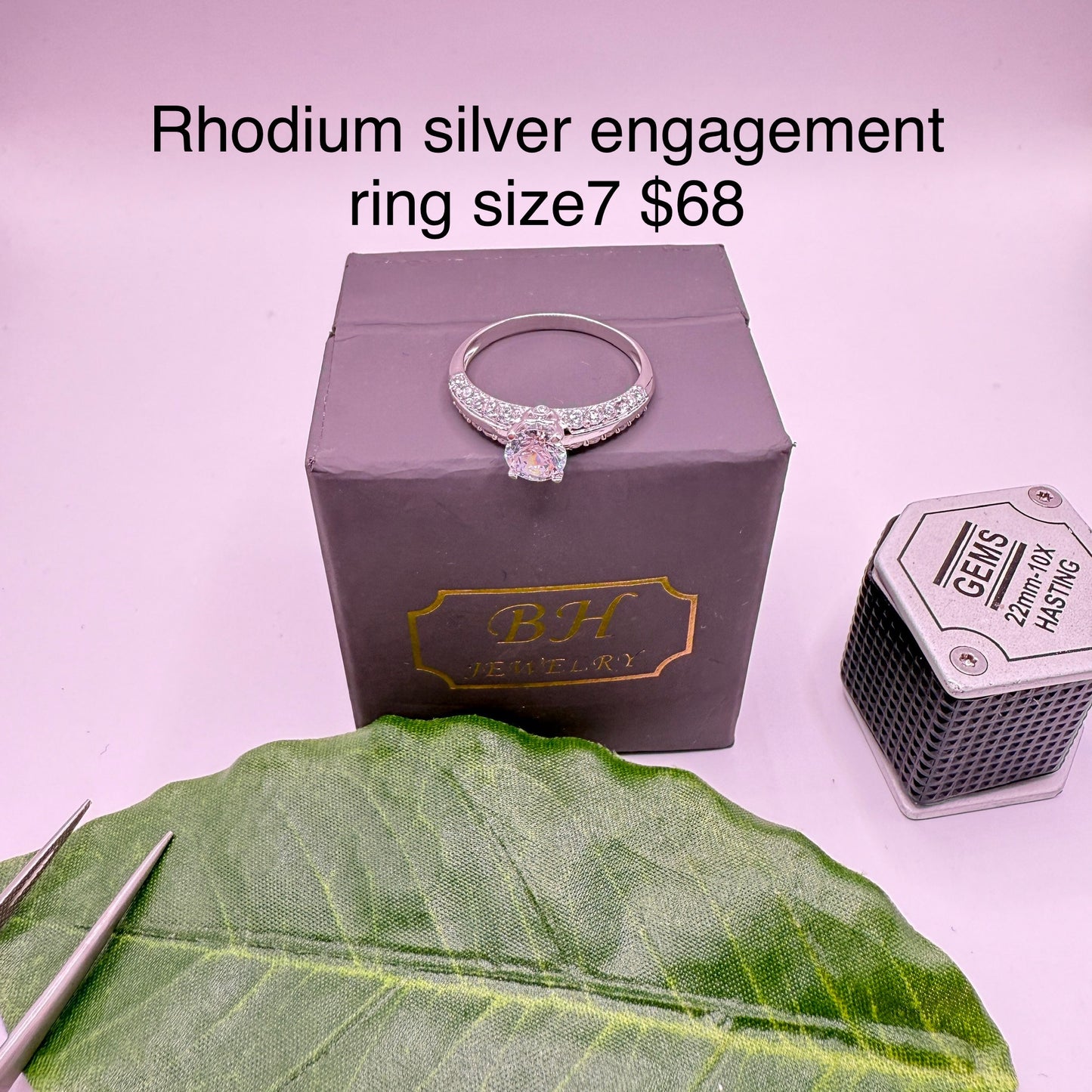 Rhodium silver engagement ring