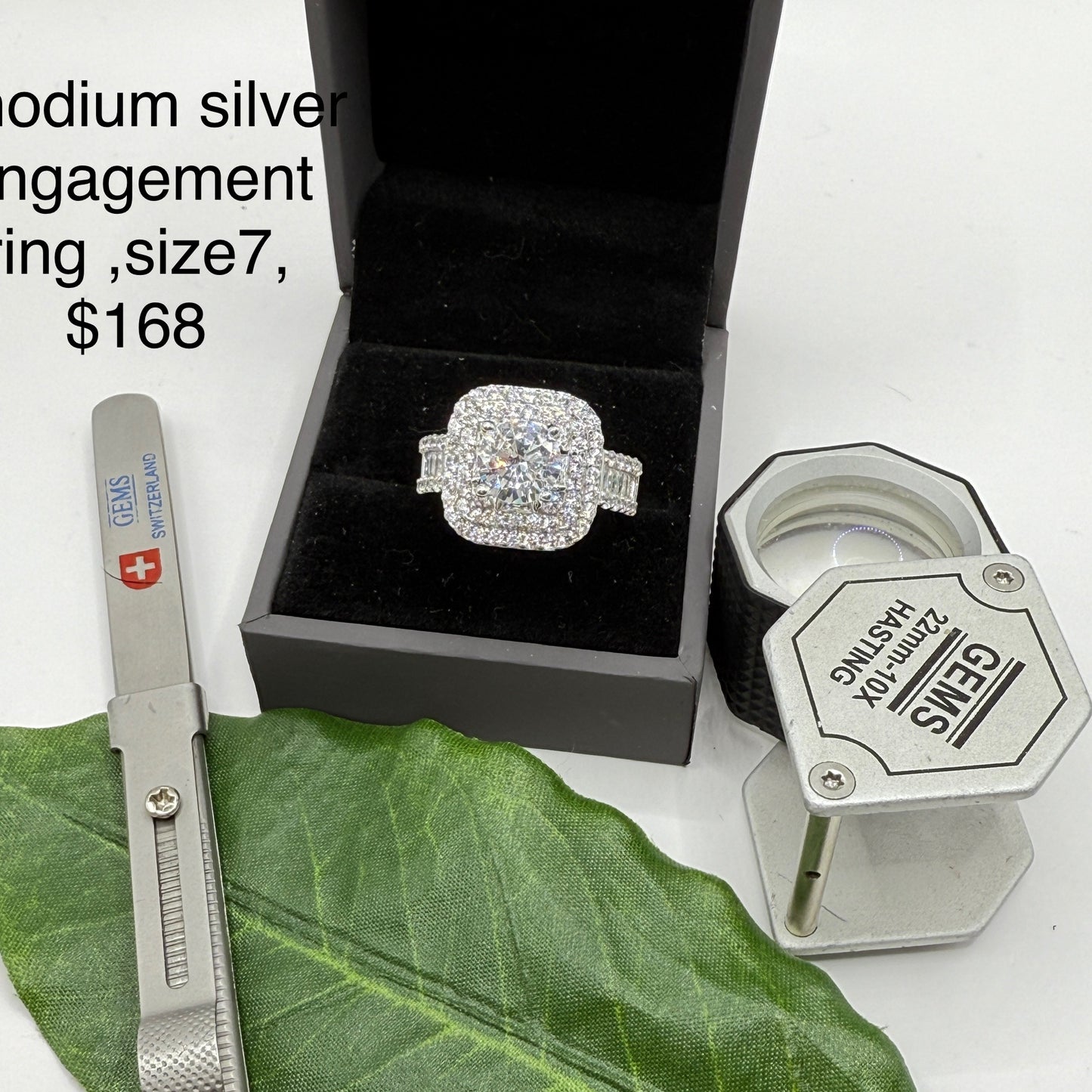 Rhodium silver engagement ring