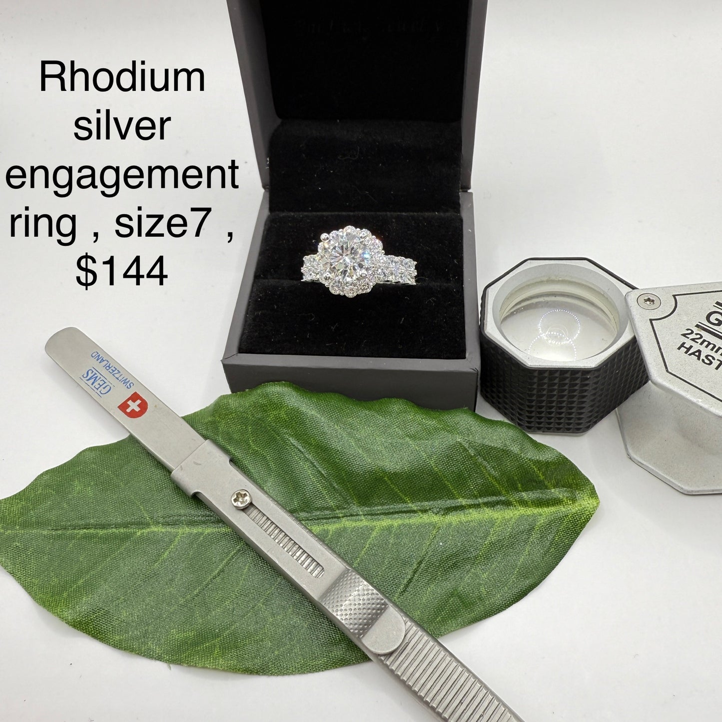 Rhodium silver engagement ring