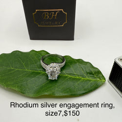 Rhodium silver engagement ring