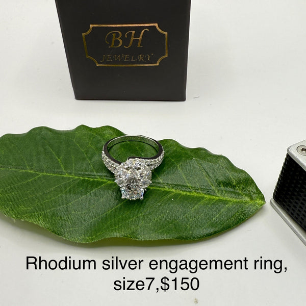 Rhodium silver engagement ring