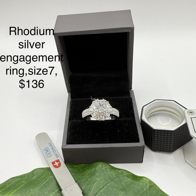 Rhodium silver engagement ring ng