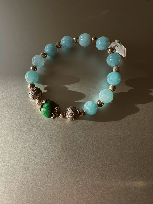 Aquarine and jade bracelet with silver 925