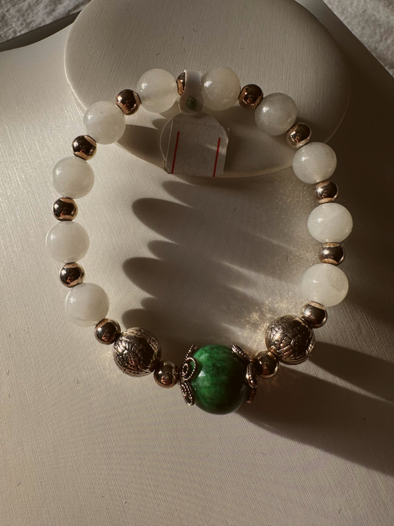 White topaz with jade bracelet