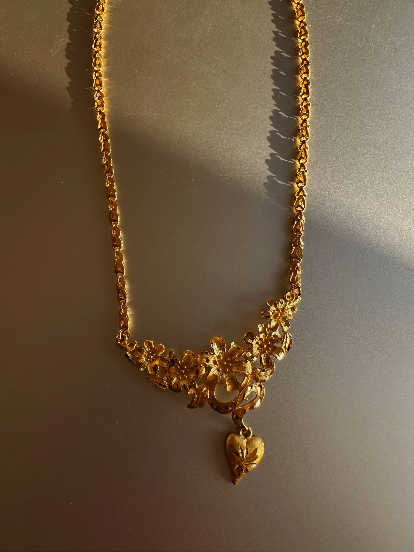 Flower and plant 24k gold necklace